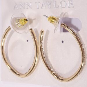 Ann Taylor Metallic Crystal pave Open End V Hoop Earrings NWT 39.99